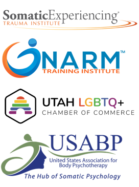 Somatic Experiencing Trauma Institute, NARM Training Institute, Utah LGBTQ+ Chamber of Commerce, USABP - United State Association for Body Psychotherapy - The Hub of Somatic Psychology